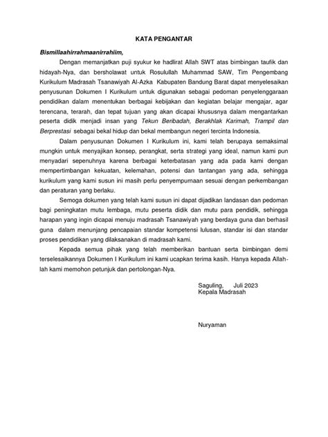 Kata Pengantar Kurikulum Pdf