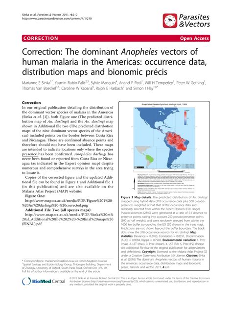 Pdf The Dominant Anopheles Vectors Of Human Malaria In The Americas