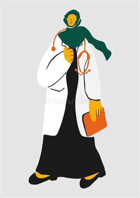 Female Doctor Wearing A Lab Coat And Hijab Stock Illustration