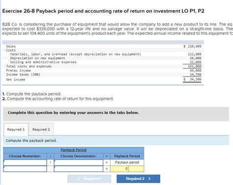 Solved Exercise Payback Period And Accounting Rate Of Chegg