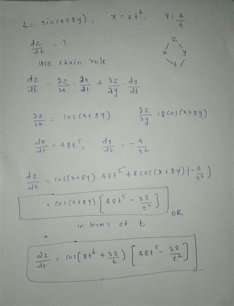 Solved Use The Chain Rule To Find Dz Dt Z Sin X Y X T Y T