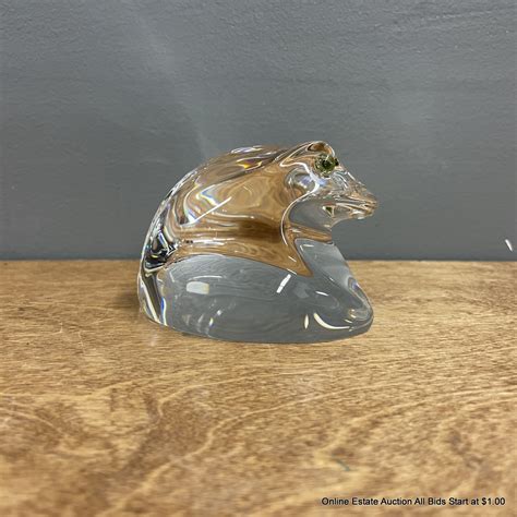 Steuben Glass Frog Paperweight With Green Eyes 13511