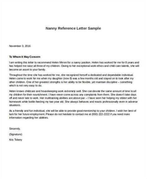 FREE 6 Sample Nanny Reference Letter Templates In PDF MS Word