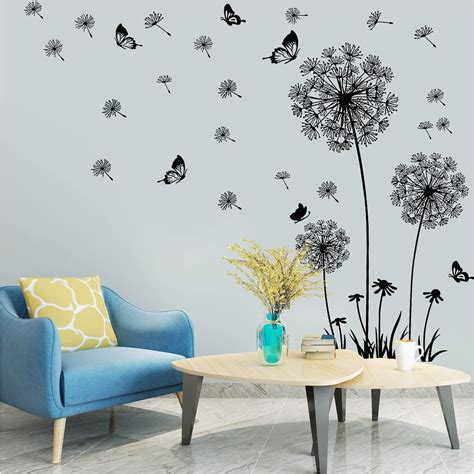 Dandelion Wall Stickers Flower Butterflies Flying Wall Decal Wall Art