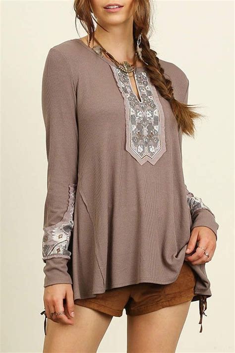 Umgee USA Boho Top Embroidered Detail Relaxed Fit