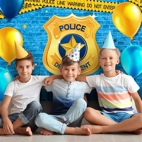 Police Party Photography Banner Police Department Badge Blue Brick Wall