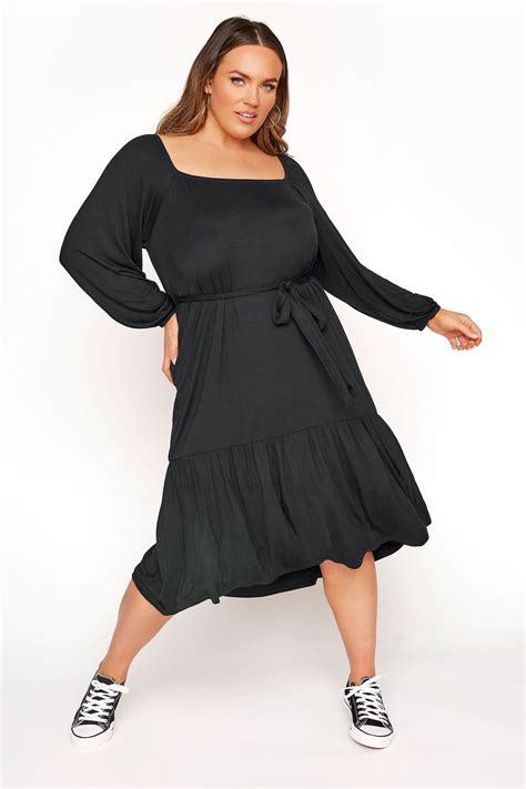 Limited Collection Robe Midi Noire En Jersey Grande Taille 44 64