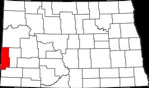 Golden Valley County on the map of North Dakota 2024. Cities, roads, borders and directions in ...