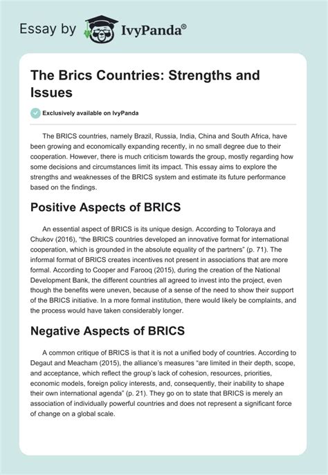 The Brics Countries Strengths And Issues Words Essay Example