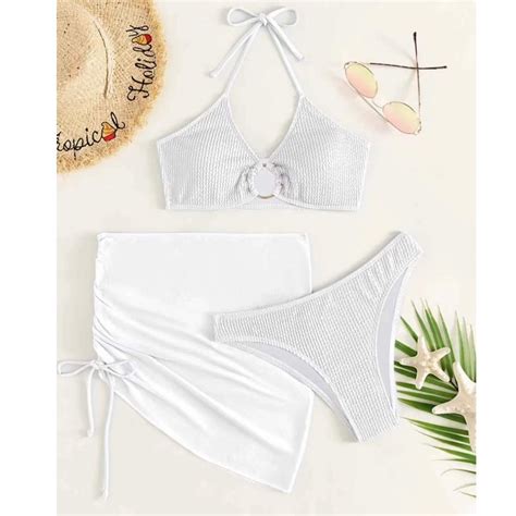 Textured Bikini With Cover Up Two Piece Swimwear Swimsuit Beach Wear Shopee Philippines