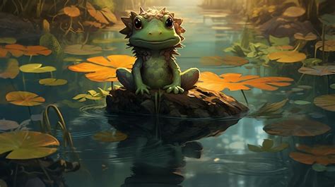 Premium AI Image | a frog sitting on a rock in a pond