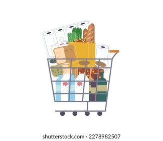 Shopping Cart Full Grocery Stuffs Isolated Stock Vector Royalty Free