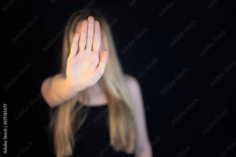 Woman showing hand stop sign to campaign against gender violence and ...