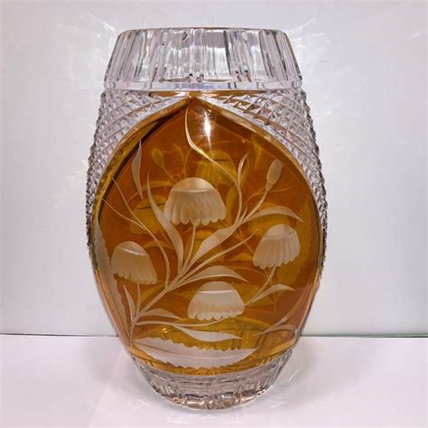 Bohemian Etched Amber Vase Etsy