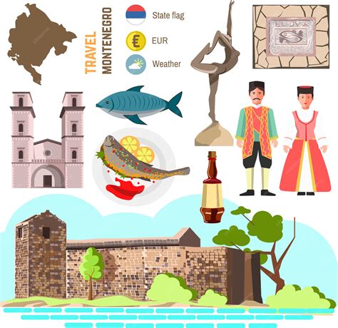 Montenegro culture symbol set. | Premium Vector