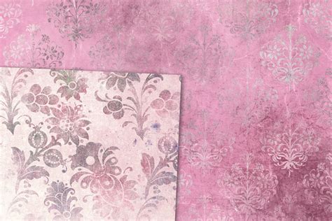 Distressed Pink Damask Digital Paper Textures Design Bundles