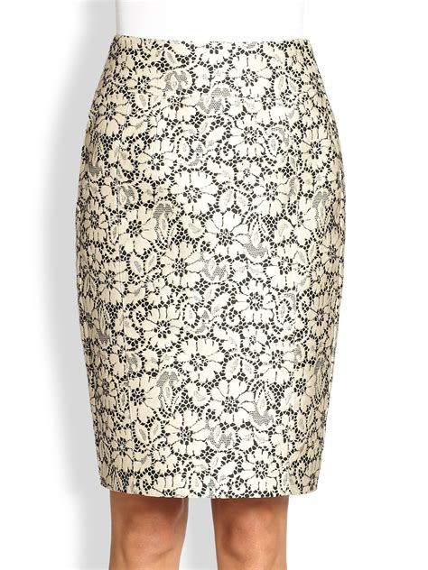 Burberry London Brocade Lace Pencil Skirt In White Black Gold Lyst