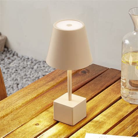 Lindby Led Oplaadbare Tafellamp Janea Cube Beige Metaal Lampen Nl