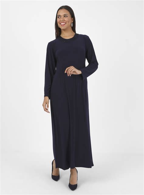 Navy Blue Unlined Crew Neck Modest Plus Size Evening Dress