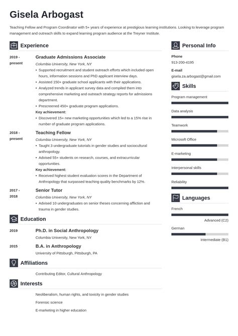 Resume Template For Phd Students