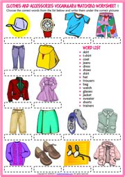 Clothes and Accessories ESL Vocabulary Worksheets