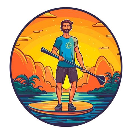 Man Paddling Stand Up Paddleboard Stock Illustrations 65 Man Paddling