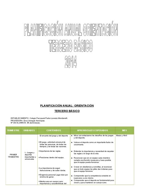 PlanificaciÓn Anual OrientaciÓn Tercero BÁsico 2014