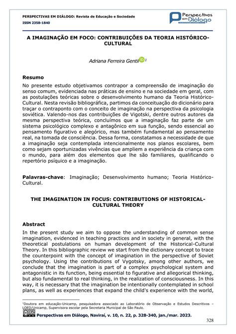 Pdf A Imaginação Em Foco Contribuições Da Teoria Histórico Cultural