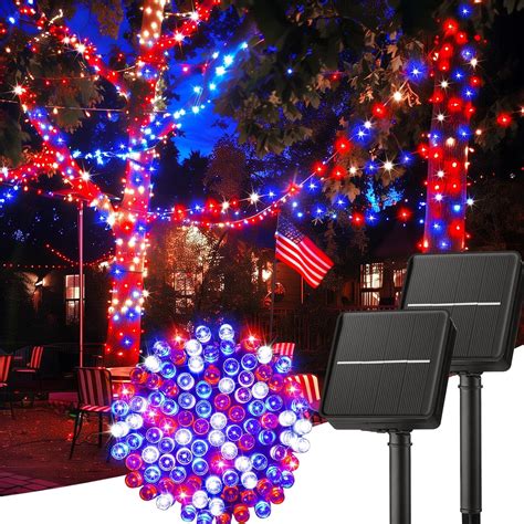 Minetom Red White Blue Lights 2Pack Total 200 LED 80FT 4th Of July