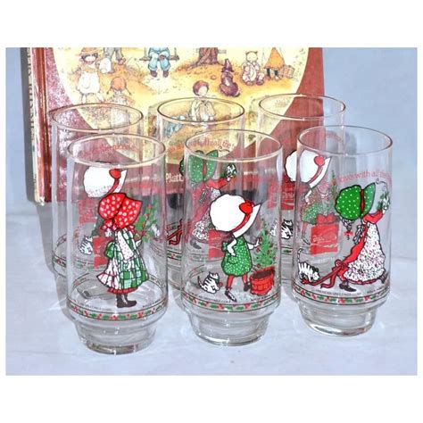 C1970s Holly Hobbie Set Of 6 Coca Cola Limited Edition Christmas Ruby