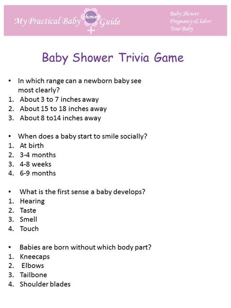 Free Printable Baby Shower Trivia Game - My Practical Baby Shower Guide | Free printable baby ...