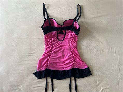 La Senza Pink Black Corset Lingerie Y K Ruched Pretty Dress Long Top Women S Fashion New