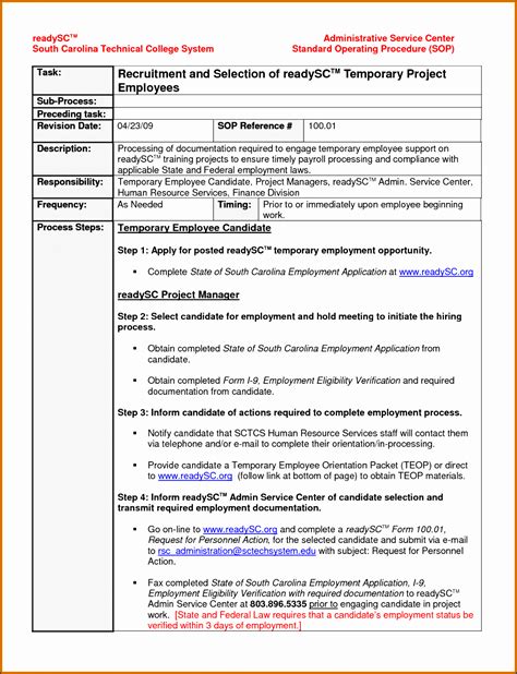 Sop Excel Template - All Business Templates