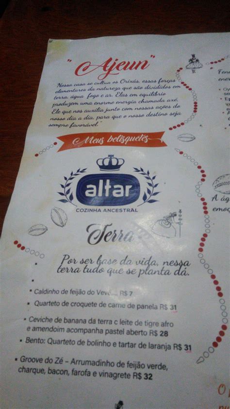 Menu Em Altar Cozinha Ancestral Recife Restaurante Recife