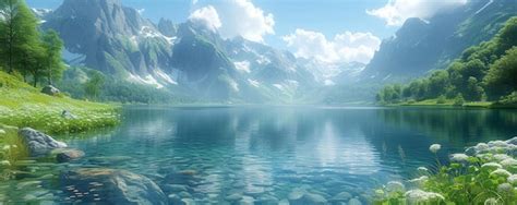 Premium Photo A Serene Mountain Lake With Crystal Clear Wallpaper