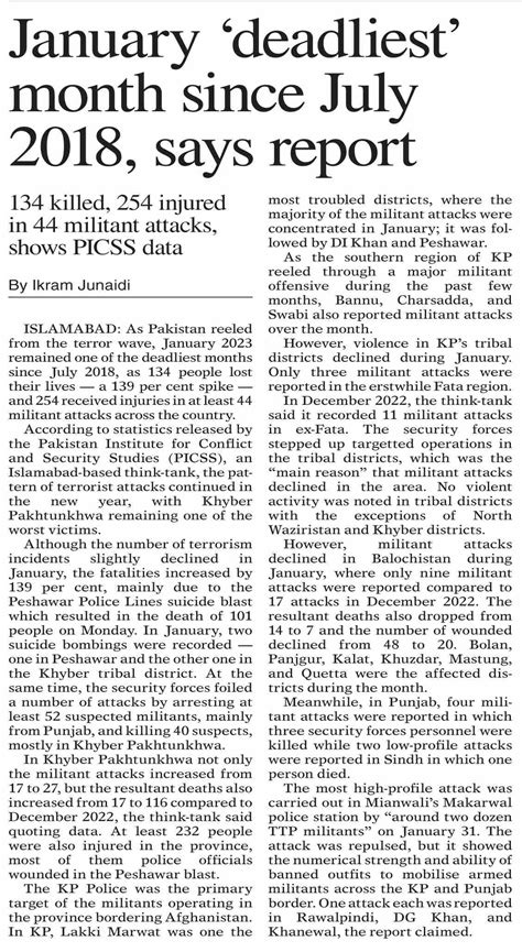 Dawn Epaper Feb 02 2023 January `deadliest` Month Since July 2018