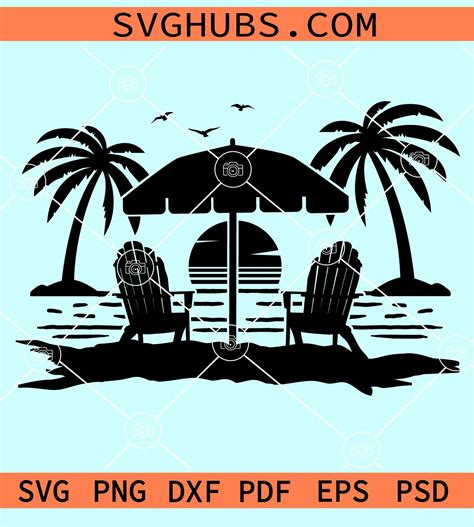 Sunset Beach Scene Svg Sunset Svg Palm Trees Svg Adirondack Beach The