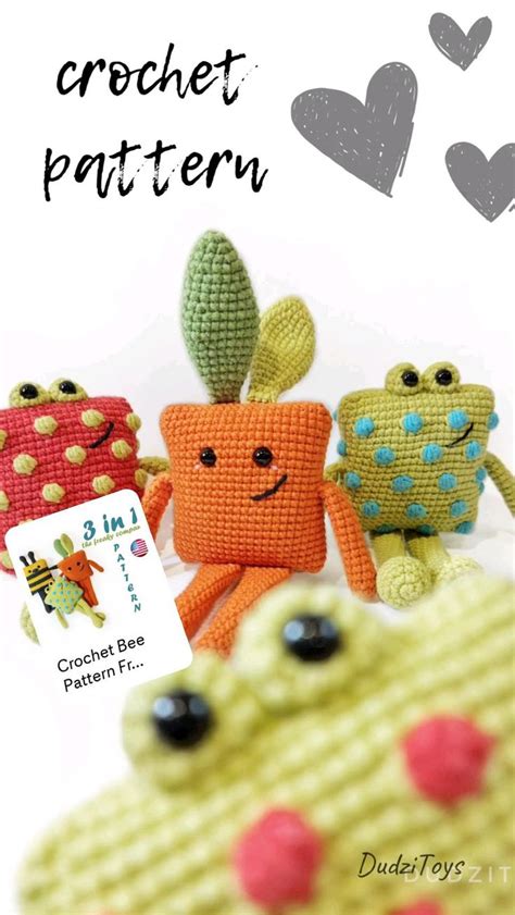 Pocket Toys Crochet Pattern 3 In 1 Rabbit Frog Bee Amigurumi Tutorial