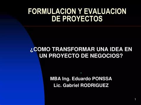 PPT FORMULACION Y EVALUACION DE PROYECTOS PowerPoint Presentation