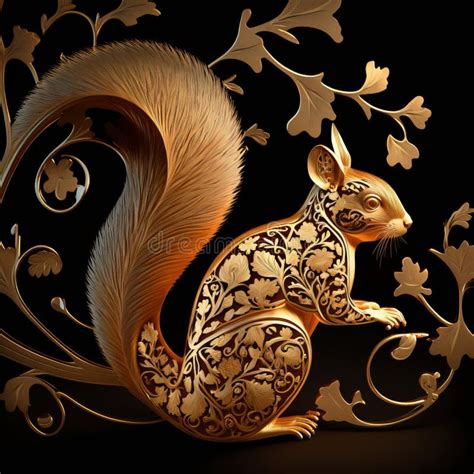 Gold Filigree Inlaid Squirrel Generative Ai Stock Illustration