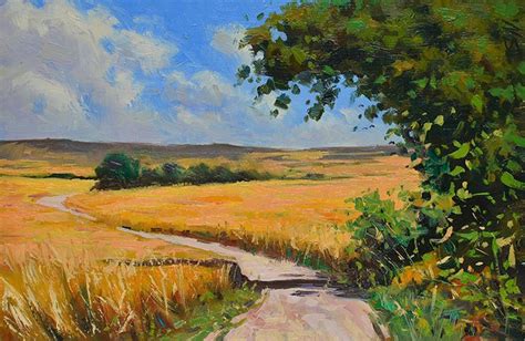 An Oil Painting Of A Dirt Road In A Wheat Field