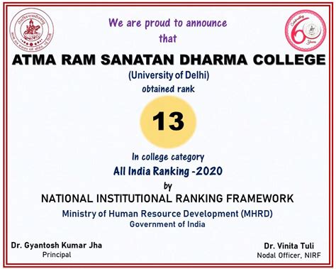 ARSD College conferred 13th rank in college category by NIRF-2020 ...