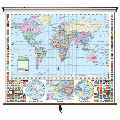 World Essential Wall Map With Flags Map Shop Classroom Maps