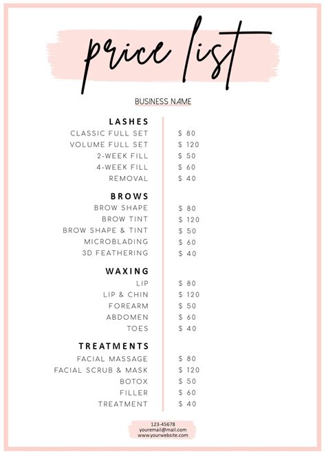 Hairdressing Price List Template Free