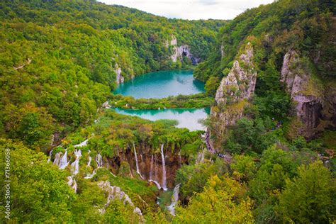 Beautiful waterfalls at Plitvice Lakes National Park Stock Photo ...