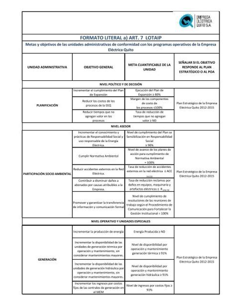 Formato Literal A Art Lotaip Empresa El Ctrica Quito