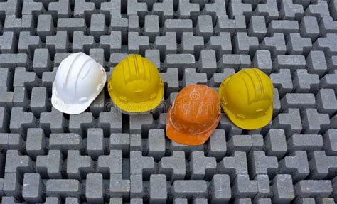 Safety Helmets for Construction Workers Stock Photo - Image of road, brick: 141185308