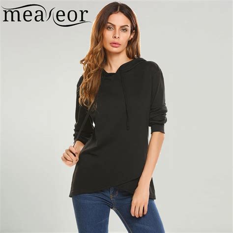 Meaneor 2017 Autumn Women Casual Sweatshirt Drawstring Hooded Long