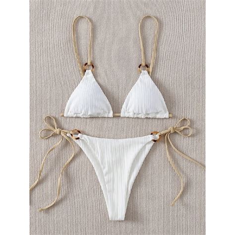 Jual Sexy Bikini Set Cute White Plain Ring Linked Spaghetti Strap