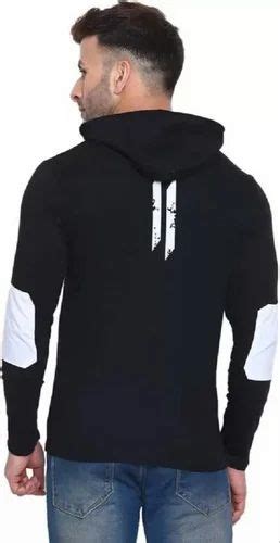 Full Sleeves Cotton Men Black Hooded Neck T Shirts At Rs 140 Piece In